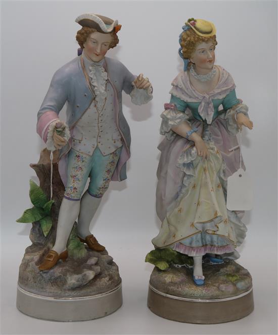 A pair of Meissen style Continental porcelain figures, Gallant and Companion